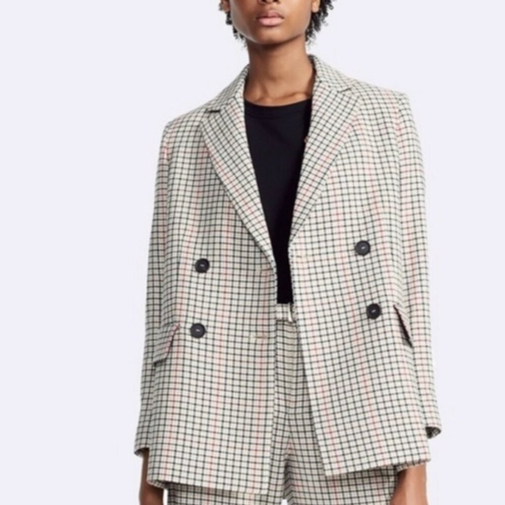 Maje Voldi Checked Double-Breasted Blazer Size 36 Small Plaid, Notch Lapels, B